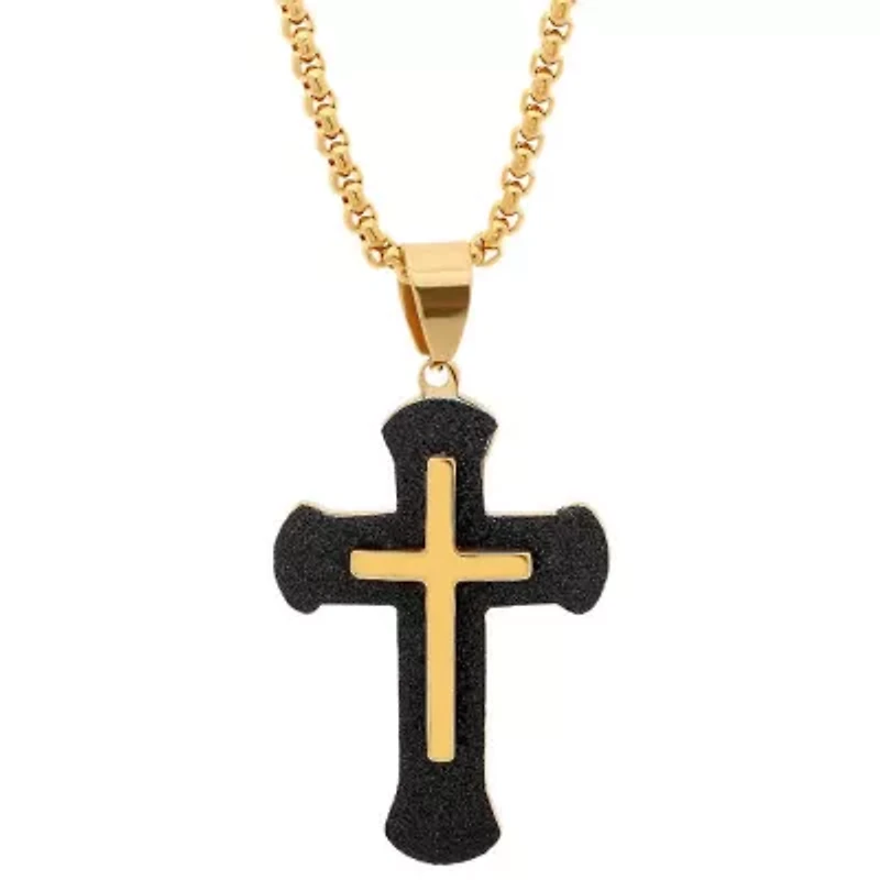 Men's 18k gold plated stainless and black ip steel cross necklace
