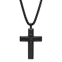 Men's black ip stainless steel cross pendant with black carbon fiber center