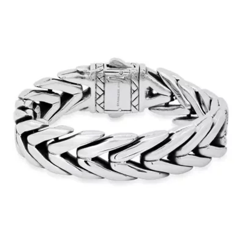 Men's heavy oxydized stainless steel wheat  chain bracelet