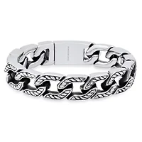 Men's heavy oxydized stainless steel accented cuban link chain bracelet