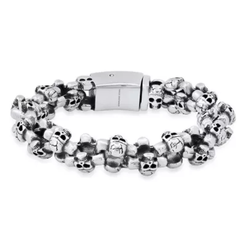 Men's stainless steel skull links bracelet