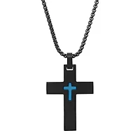Men's black and blue ip stainless steel cross pendant