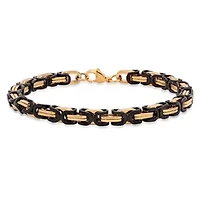 Men's two tone 18k gold plated and black ip stainless steel byzantine chain bracelet
