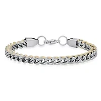 Men's two tone stainless steel and 18k gold plated wheat link bracelet