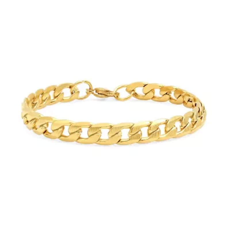 Men's 18k gold plated stainless steel flat curb necklace and bracelet set