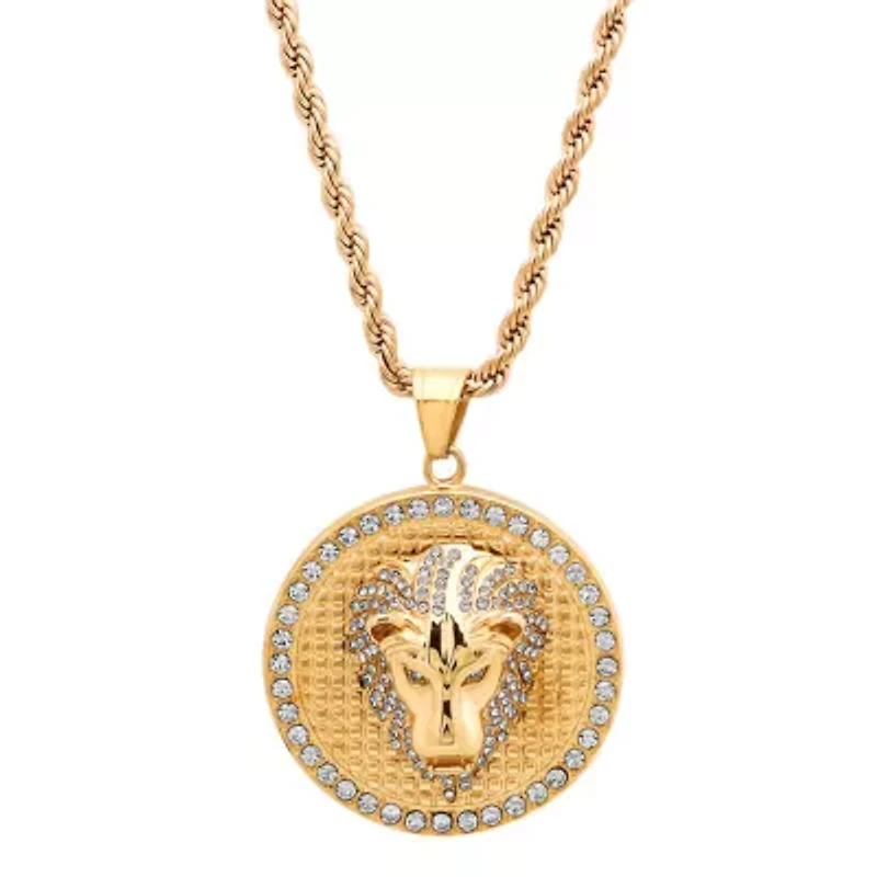 Men's 18k gold plated stainless steel lion head pendant on rope chain