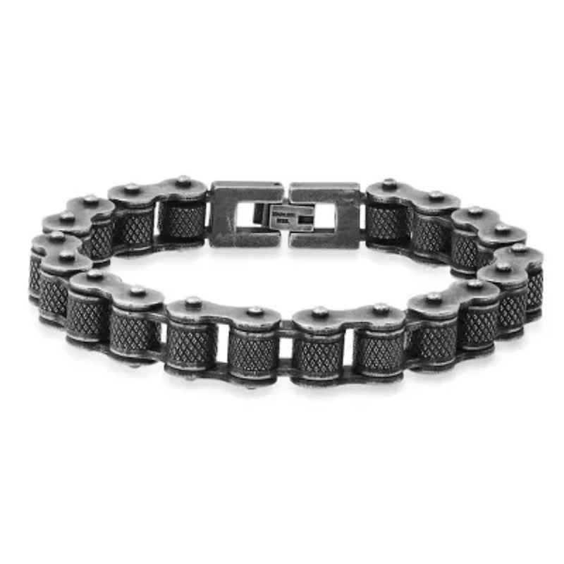 Men's oxidized stainless steel bicycle chain bracelet