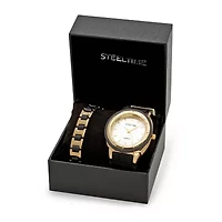 Men's 18kt gold plated alloy face, stainless steel backing watch/bracelet set
