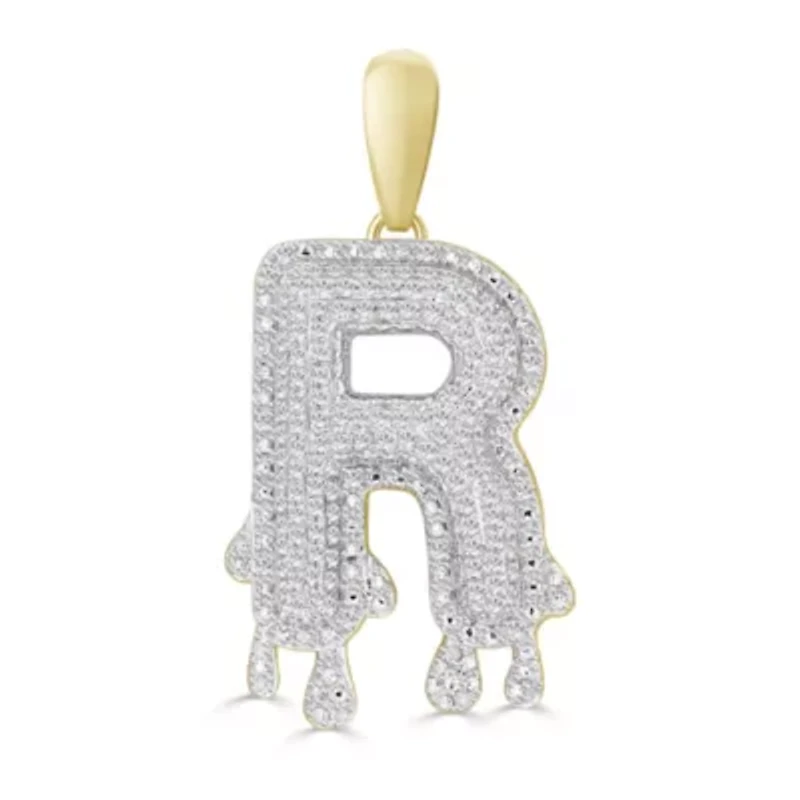 1/3ct. t.w. Diamond "R" Initial Men's Charm in 10K Yellow Gold