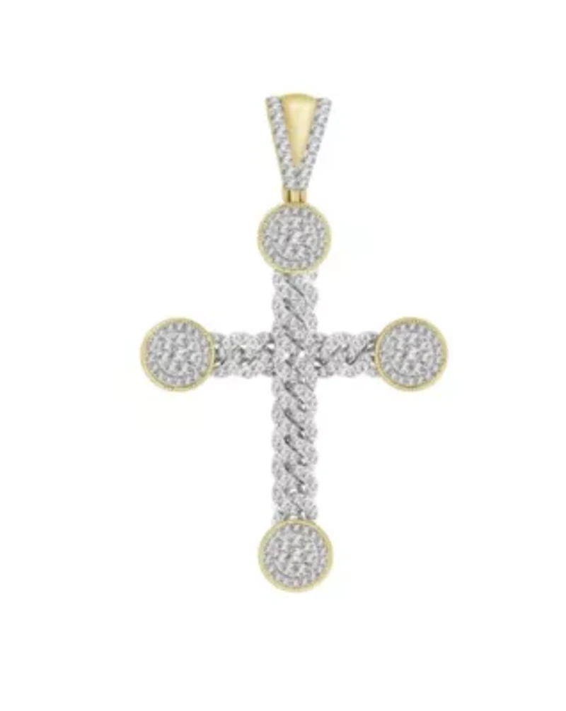 10K Yellow Gold 2.75ct Round Diamond Mens Cross Charm