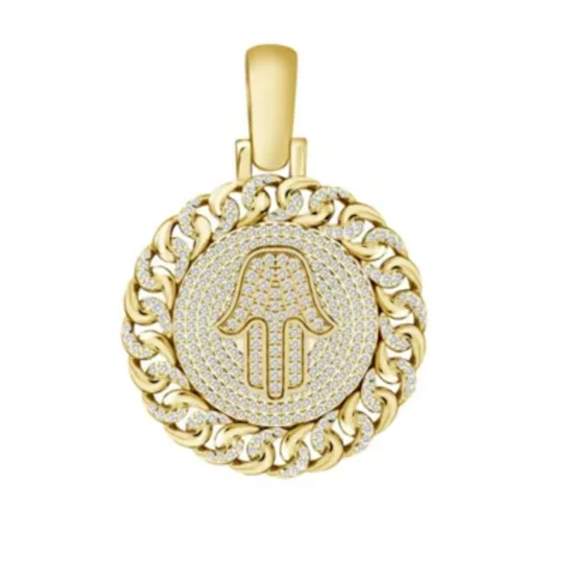 1/2ct. t.w. Diamond Hamsa Men's Charm in 10K Yellow Gold