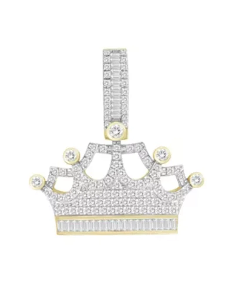 10K Yellow Gold 1.00ct Round/Baguette Diamond Mens Kings Crown Charm