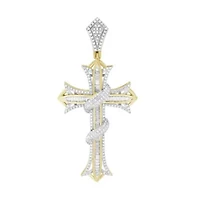 10K Yellow Gold 3/4ct Round/Baguette Diamond Mens Cross Charm