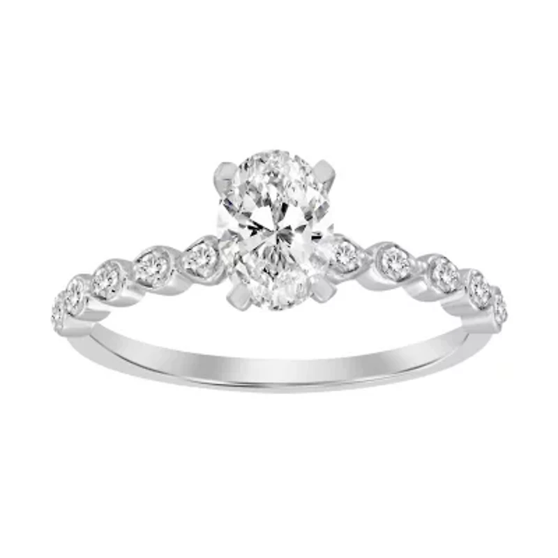 14K White Gold 1 1/6ct Round/Oval Diamond Ladies Ring