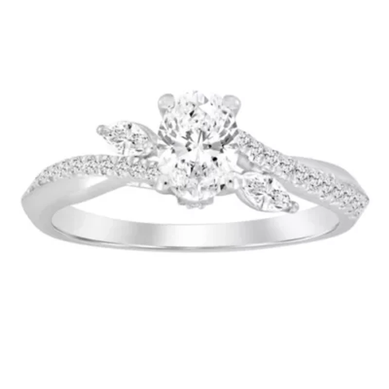14K White Gold 1 ct Round/Marquise/Oval Diamond Ladies Ring