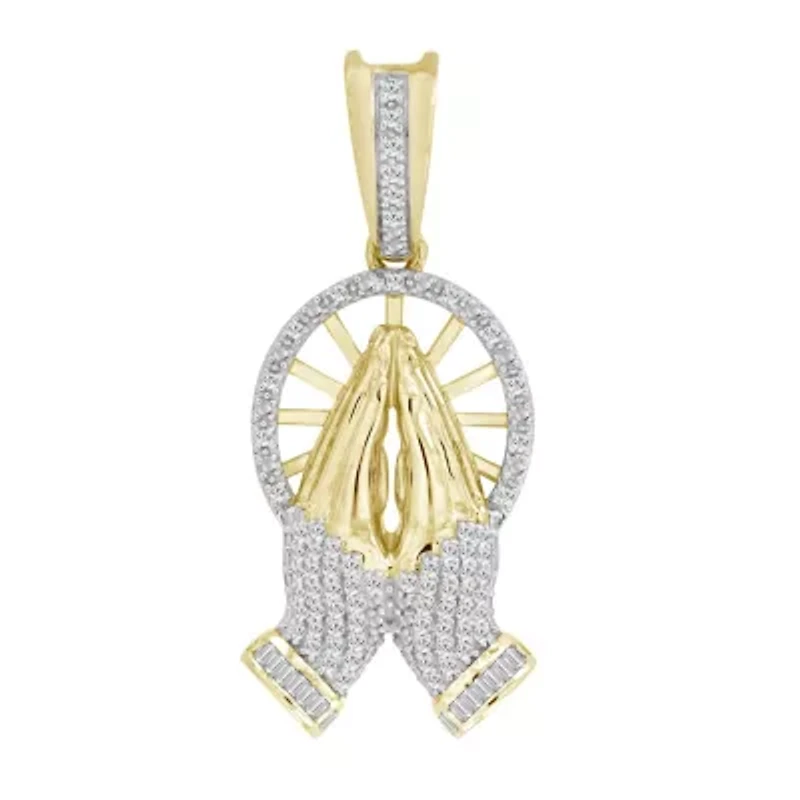 10K Yellow Gold 1/6ct Round/Baguette Diamond Mens Charm