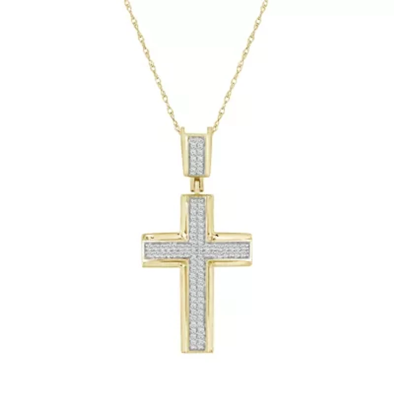 1/4ct. t.w. Diamond Cross Men's Charm in 10K Yellow Gold