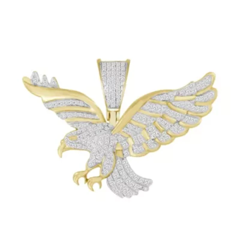 10K Yellow Gold 1/2ct Round Miamond Mens Eagle Charm