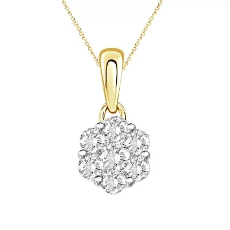 1/4ct. t.w. Diamond Flower Pendant Neckace in 10K Yellow Gold