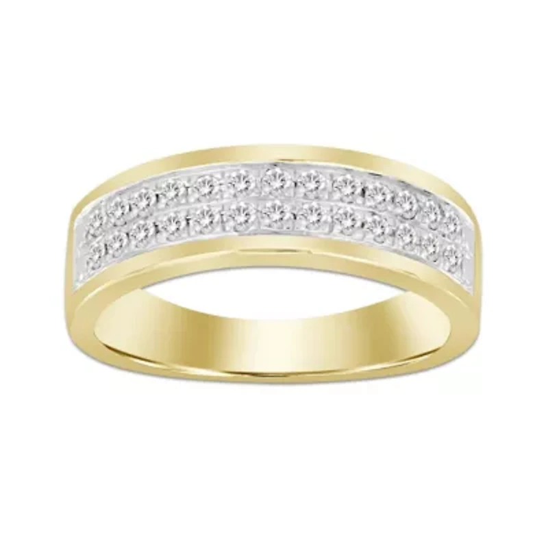 14K Yellow Gold 1/3ct Round Diamond Mens Band