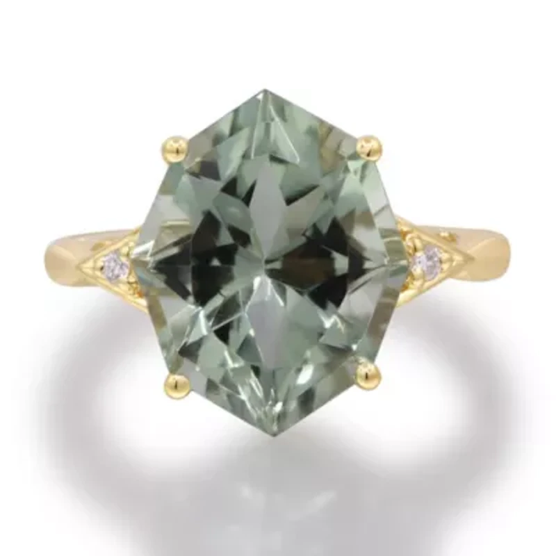Green Amethyst Ring 10K Yellow Gold