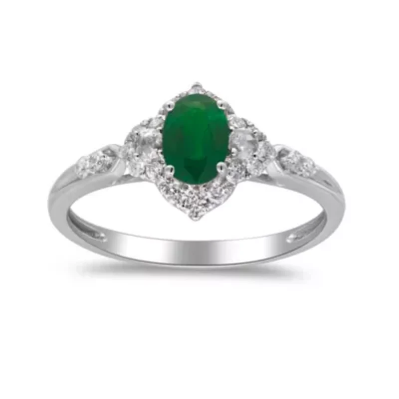 EMERALD Ring 10K WHITE GOLD