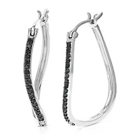 1/4 ct. t.w. Black Diamond Hoop Earrings in 925 Sterling Silver