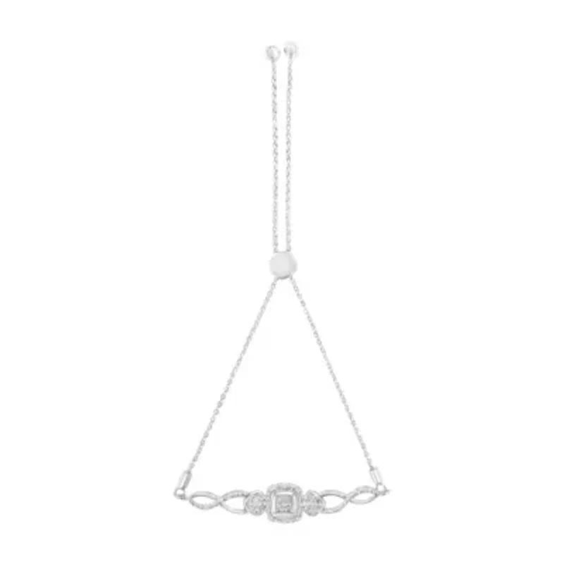 Silver Diamond Cushion Frame Heart-Sides Twist 4”-10” Bolo Tennis Bolo Bracelet
