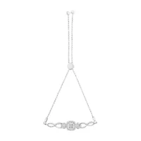 Silver Diamond Cushion Frame Heart-Sides Twist 4”-10” Bolo Tennis Bolo Bracelet
