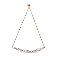 14K Rose Gold Plated Silver Diamond Accent Link and Heart Adjustable Bolo Bracelet