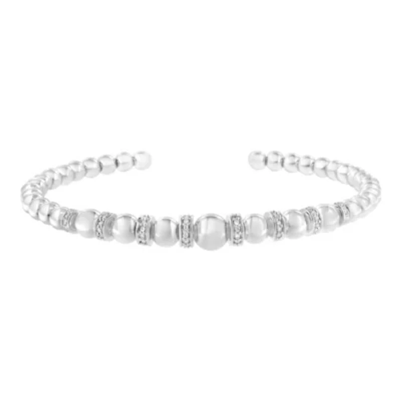 Silver 1/ Cttw Diamond Rondelle Graduated Ball Bead Cuff Bangle Bracelet