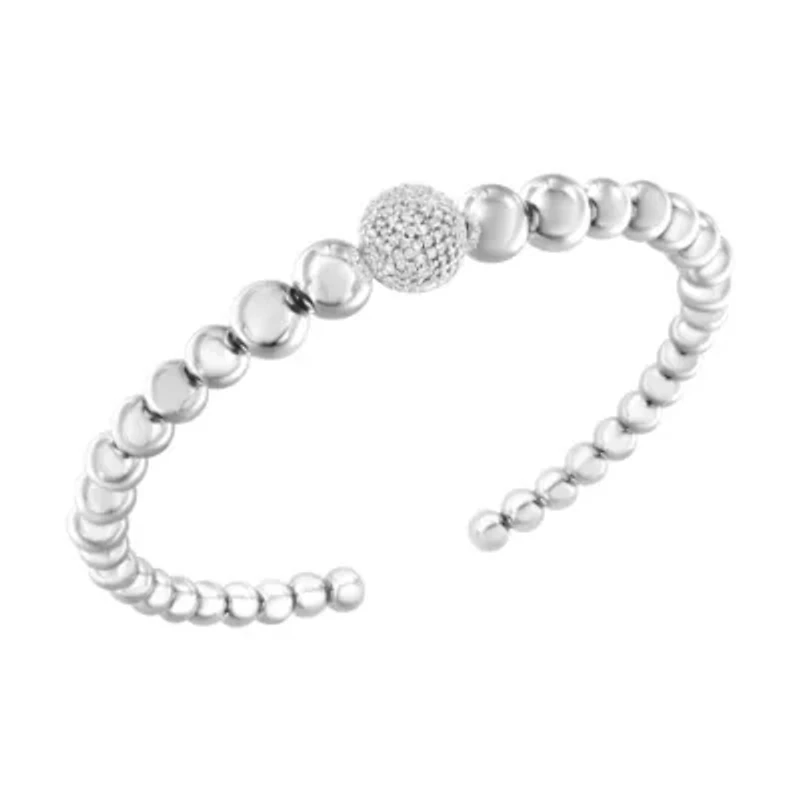Silver 1/6 Cttw Diamond Rondelle Graduated Ball Bead Cuff Bangle Bracelet