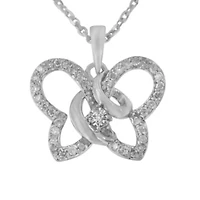 .925 Sterling Silver 1/4 cttw Prong-Set Diamond Butterfly 18" Pendant Necklace