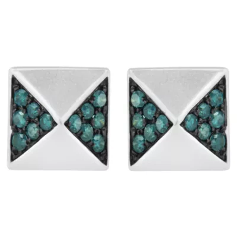 14K White Gold 1/4 Ct Blue Diamond Pyramid Stud Earring