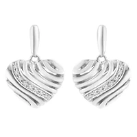 Sterling Silver Heart Diamond Accent Puff Earrings