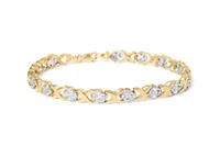 10K Yellow Gold over Silver 1.0 Cttw Diamond Cluster X Link Tennis Link Bracelet