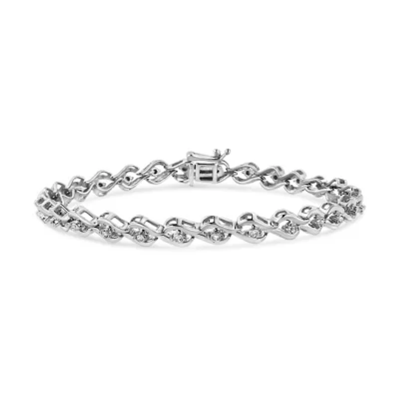 .925 Sterling Silver 1/10 Cttw Round-Cut Diamond Link Bracelet - 7.25"