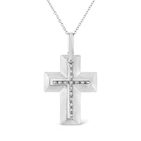 .925 Sterling Silver Prong-Set Diamond Accent Bold Cross 18" Pendant Necklace