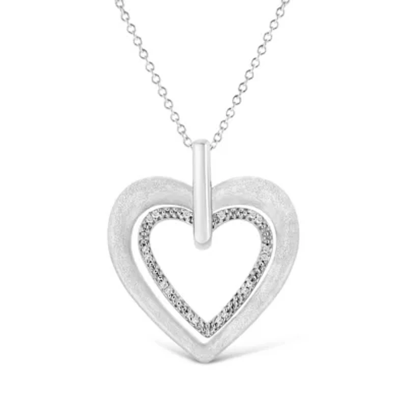 .925 Sterling Silver Prong-Set Diamond Accent Double Heart 18" Pendant Necklace