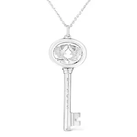 .925 Sterling Silver Diamond Accent Pisces Zodiac Key 18" Pendant Necklace