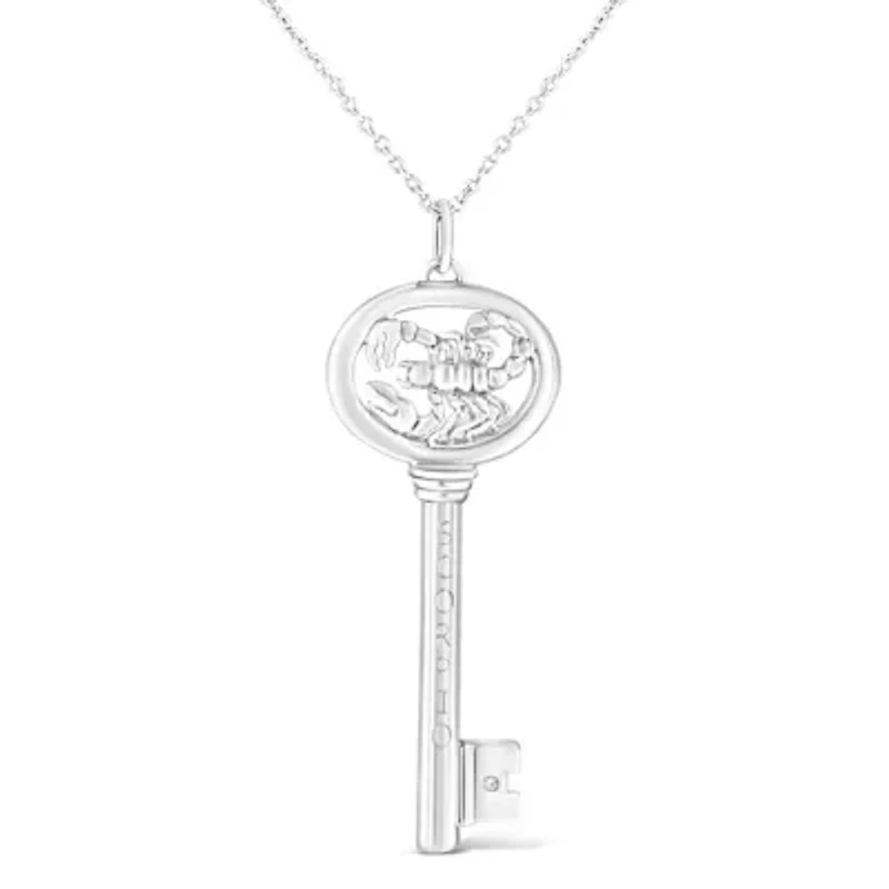 .925 Sterling Silver Diamond Accent Scorpio Zodiac Key 18" Pendant Necklace