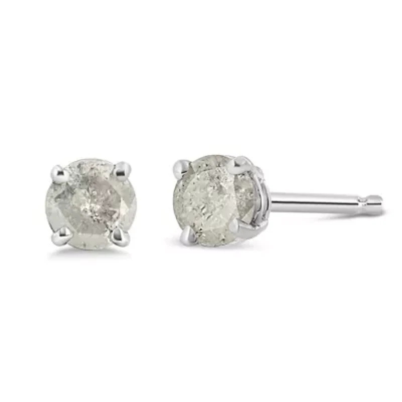 Silver / Ct Round"Salt and Pepper" Diamond Classic Stud Earrings