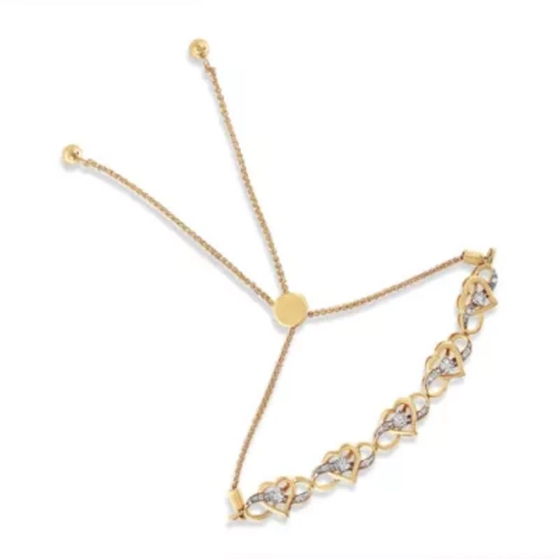 14K Yellow Gold Plated Silver 1/10 Cttw Diamond Infinity Heart Shaped Bolo Bracelet