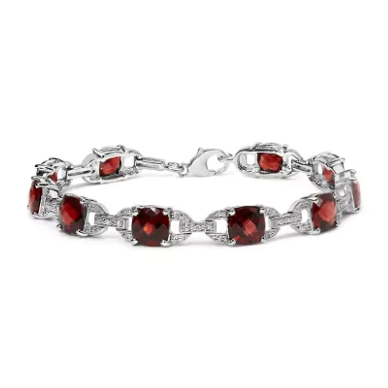 Sterling Silver Garnet & Diamond Accent Tennis Link Bracelet-7"