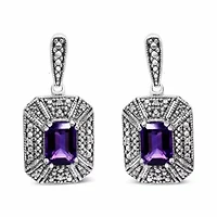 Silver Diamond Accent and 7x5mm Purple Amethyst Stud Earrings