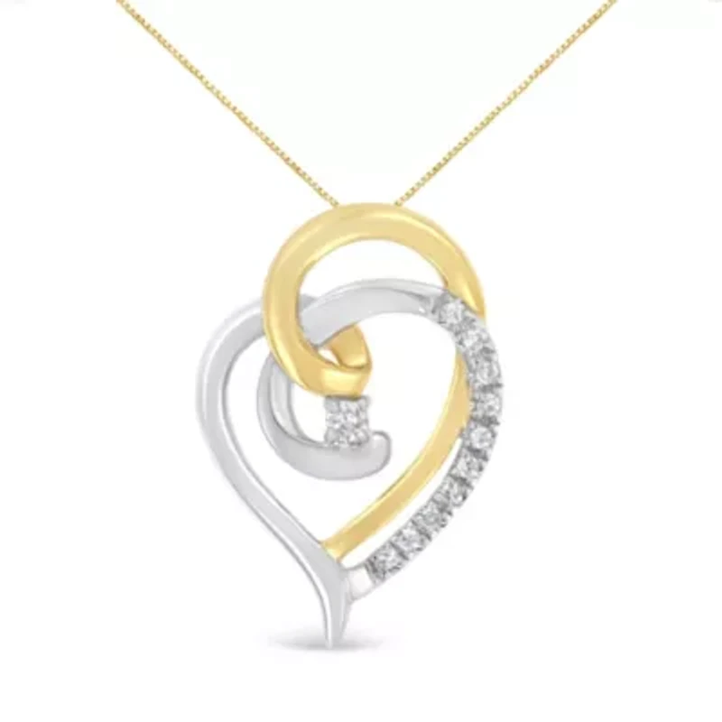 10K Gold Diamond Accent Open Double Heart Spiral Curl Pendant Necklace