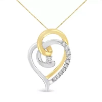 10K Gold Diamond Accent Open Double Heart Spiral Curl Pendant Necklace