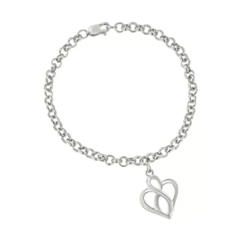 Silver Open Heart with Center Vertical Infinity Chain Charm Bracelet - Size 7"
