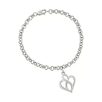 Silver Open Heart with Center Vertical Infinity Chain Charm Bracelet - Size 7"