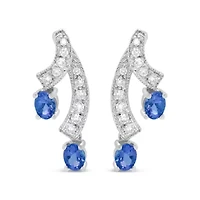 14K White Gold Oval Shaped Natural Blue Diamond Double Drop Stud Earrings